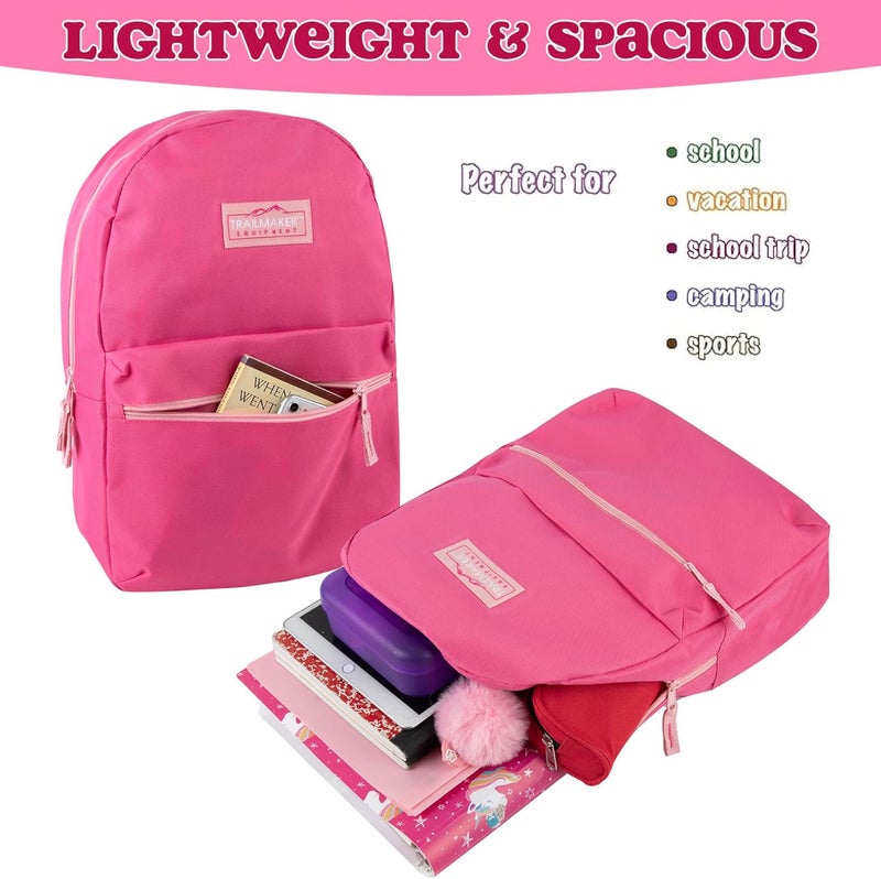 Trailmaker Classic 17 inch Backpacks with Adjustable Padded Straps | School Backpacks for Girls, Boys (Pink) - Image 2